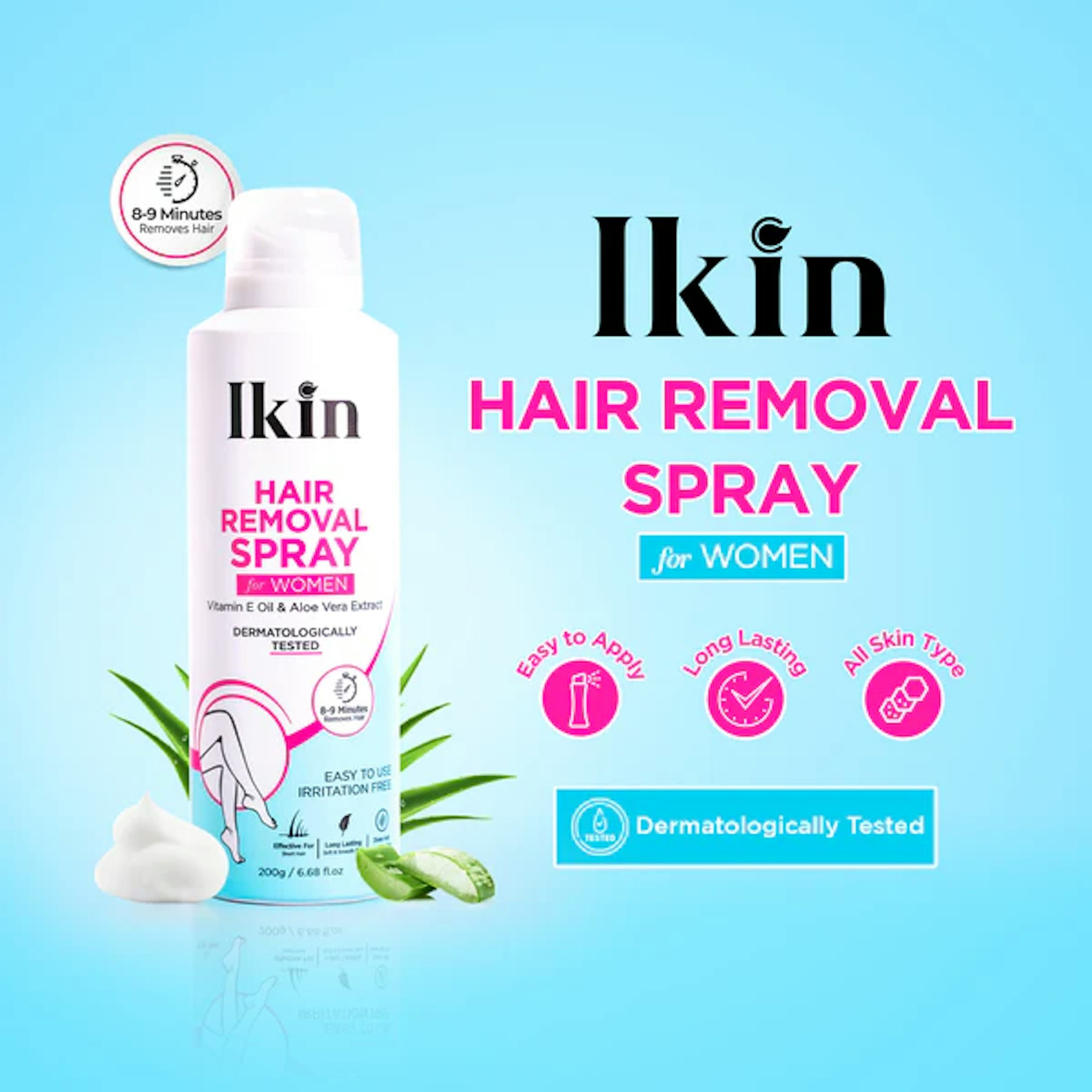 Ikin Hair Removal Spray For Women With Goodness Of Vitamin E Oil & Aloe Vera Extract 200 GM 