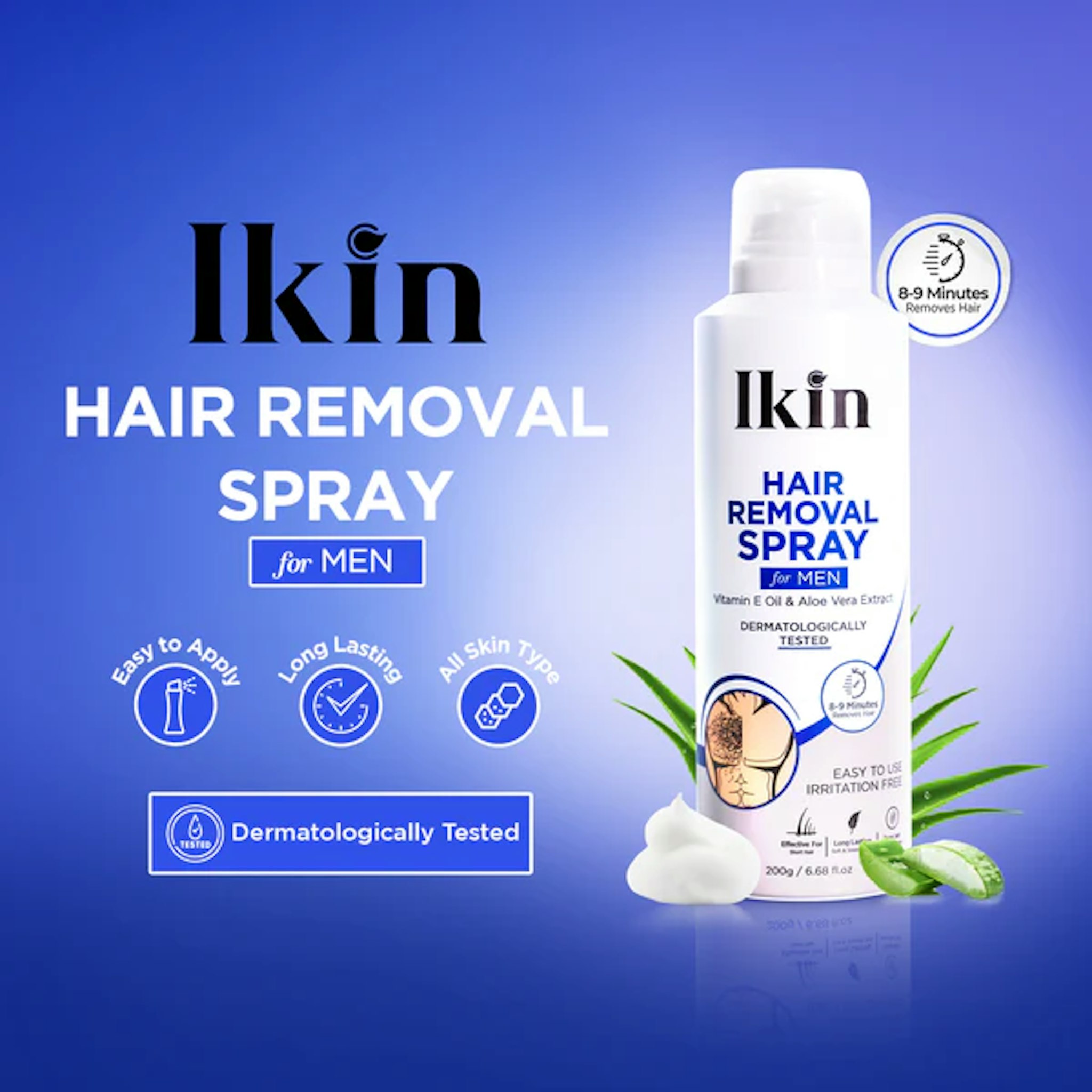 Ikin Hair Removal Spray For Men With Goodness Of Vitamin E Oil & Aloe Vera Extract 200 GM 