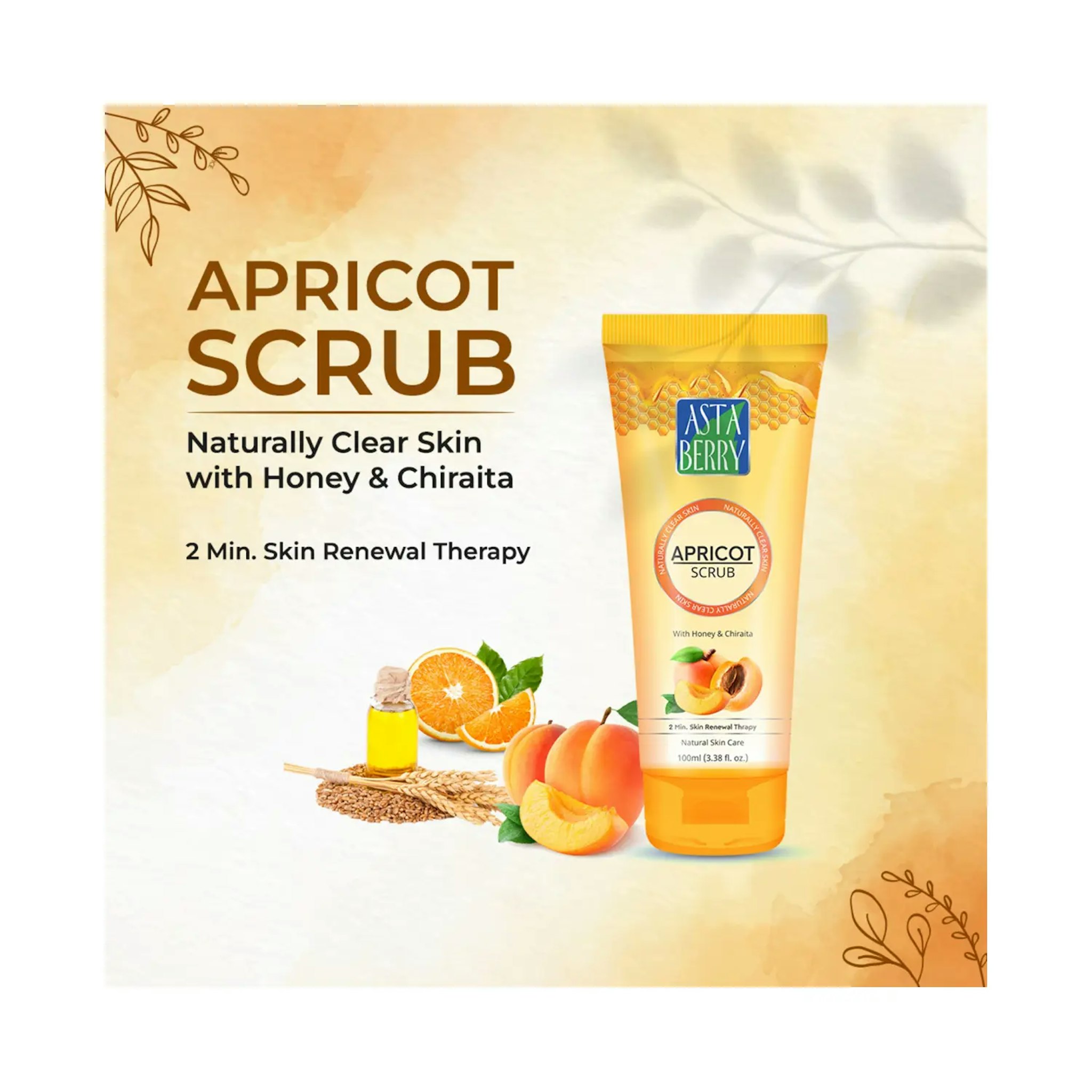 Astaberry Apricot Scrub With Honey & chiraita | Dermatologist Formulated | All Skin Types | 2 minute Skin renewal therapy | Naturally Soft & Glowing Skin | Remove Dead Epithelial Cells  50 ML 