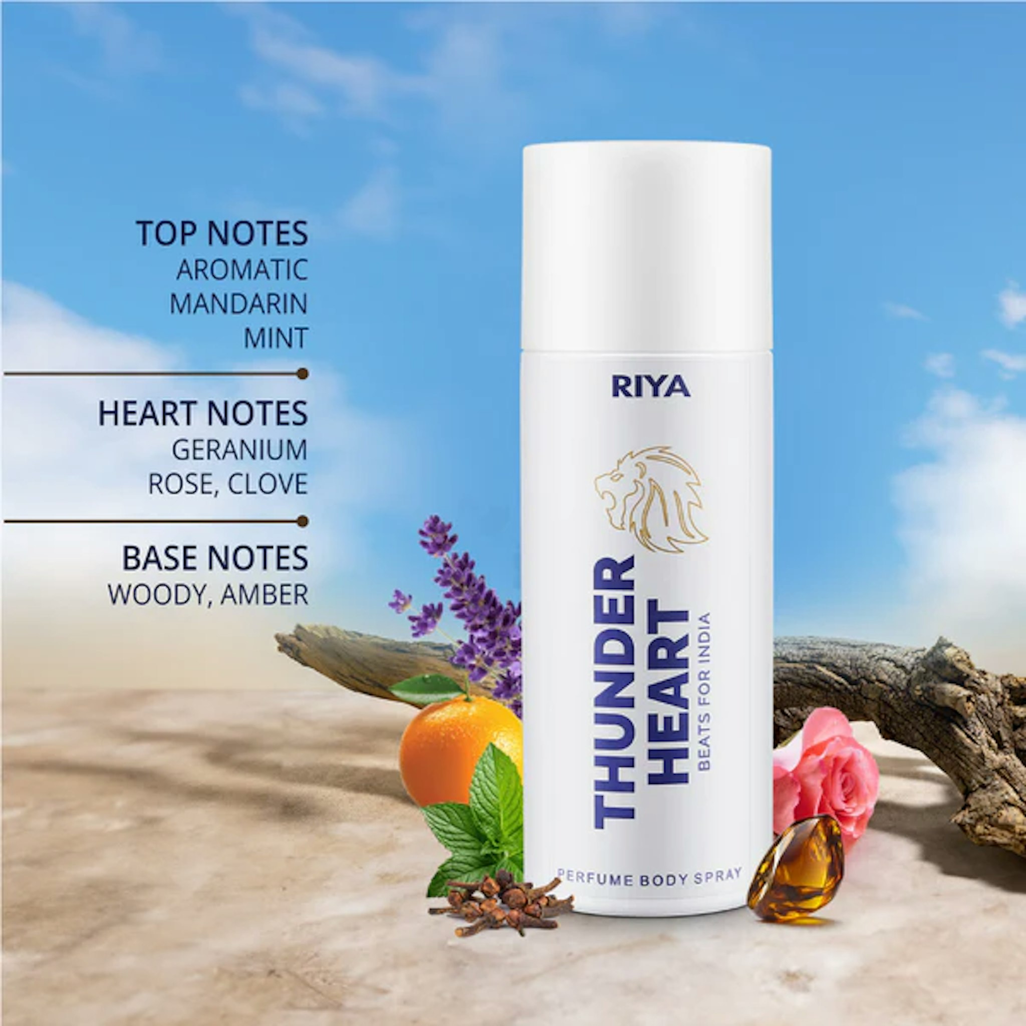 RIYA THUNDER HEART BEATS FOR INDIA, WHITE, DEODORANT BODY SPRAY,150 ML  MANDARIN AMBER, LONG LASTING, HEARTBEAT OF INDIA…