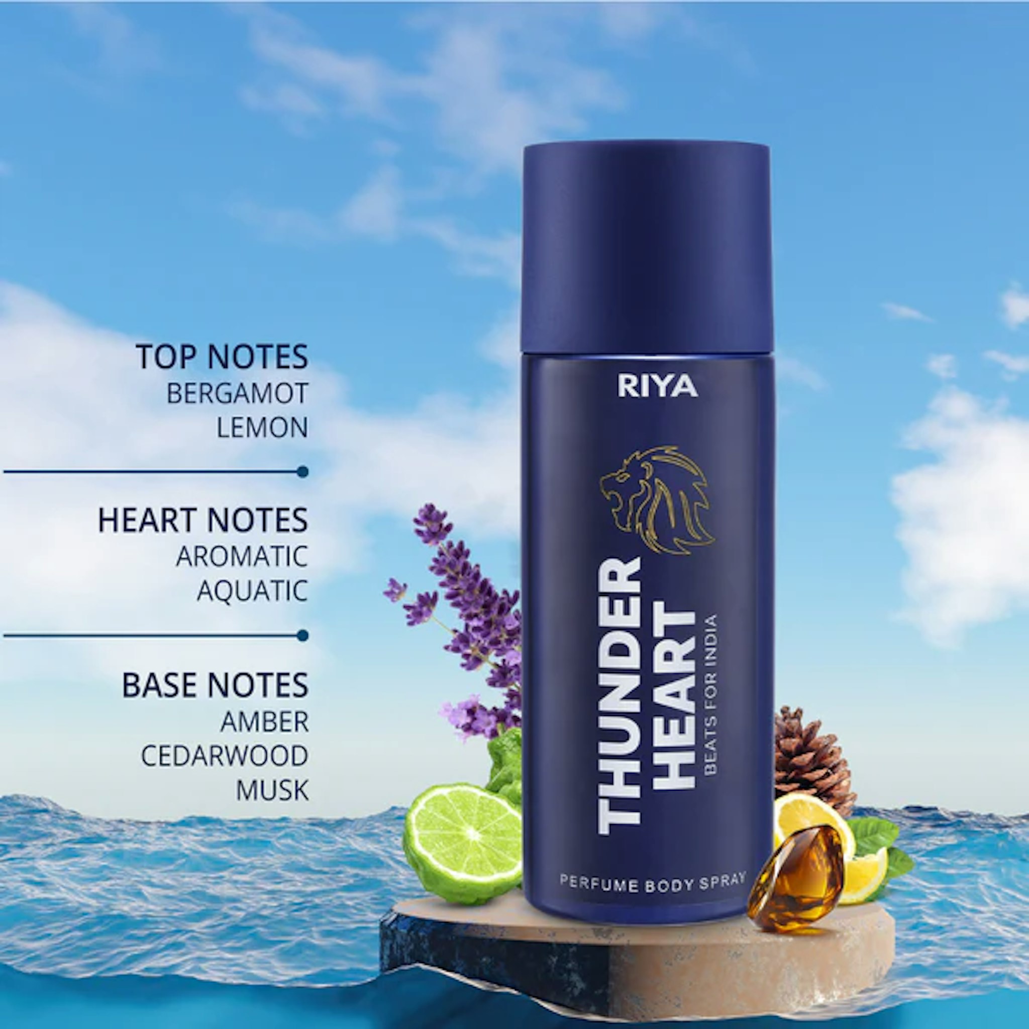 RIYA THUNDER HEART BEATS  BLUE DEODORANT 150 MLBODY SPRAY LONG LASTING HEARTBEAT OF