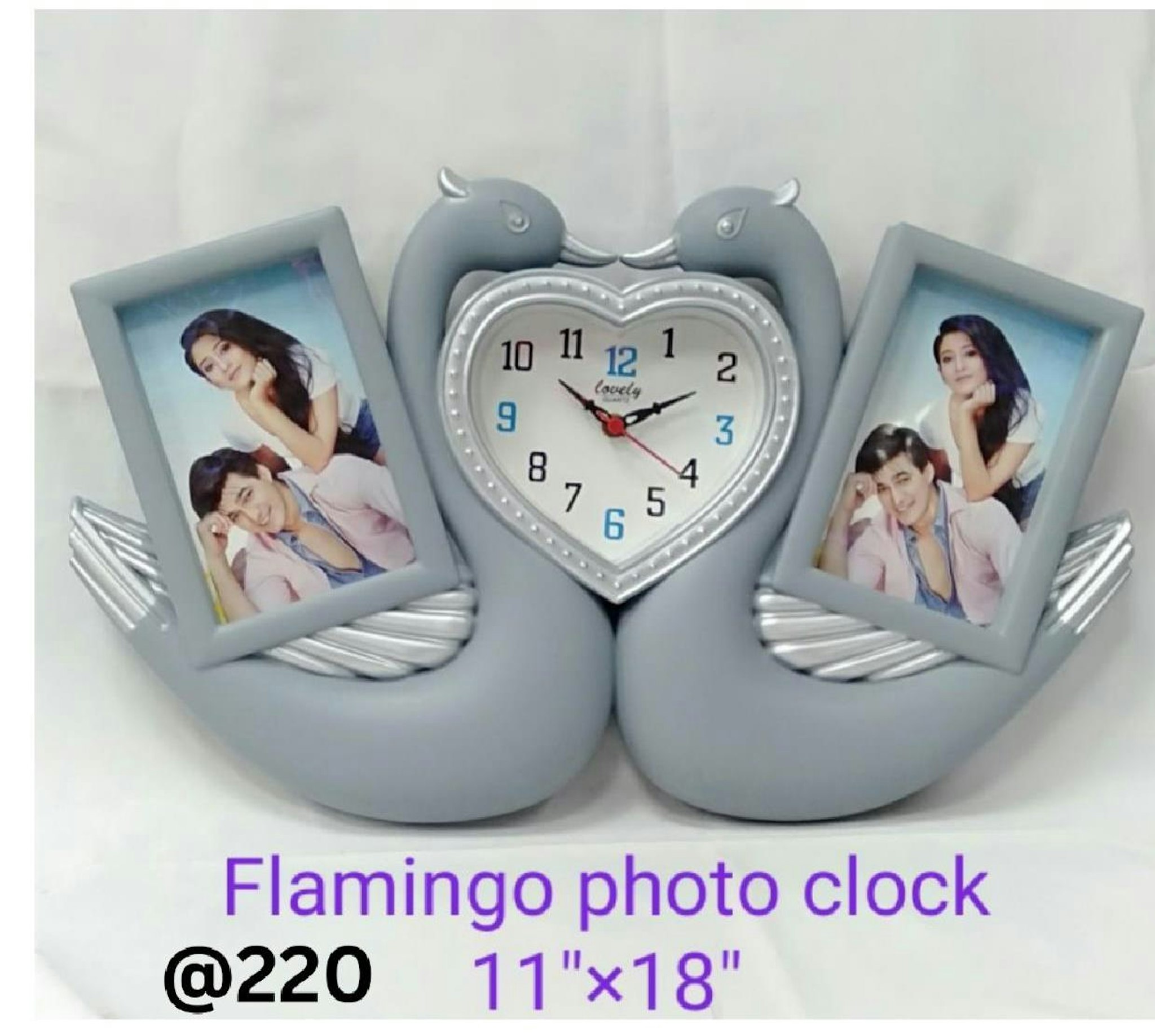 FLAMINGO PHOTO CLOCK PLASTIC PHOTO FRAME 