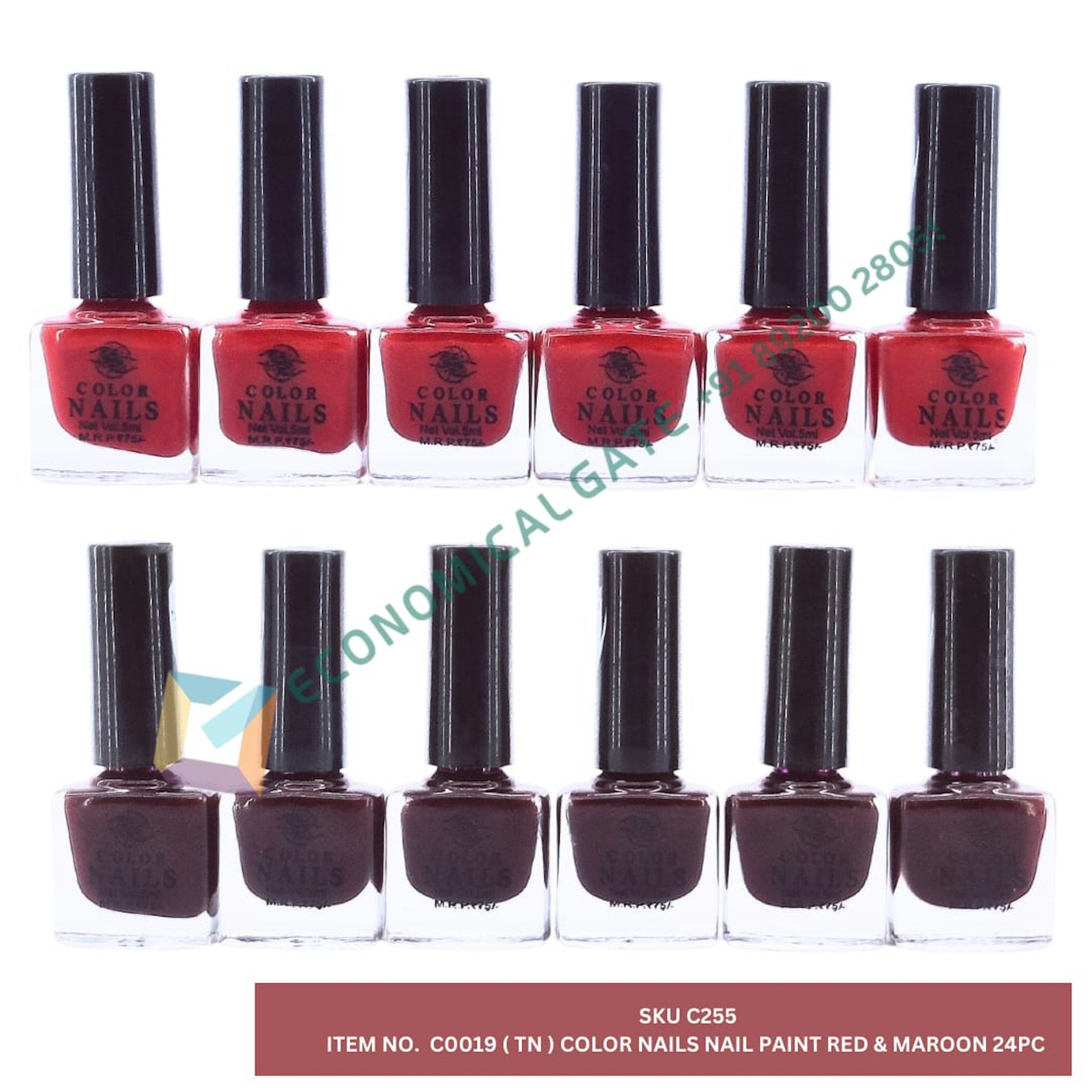 C0019 (TN) COLOUR NAILS NAIL PAINT RED & MAROON  24 PC 