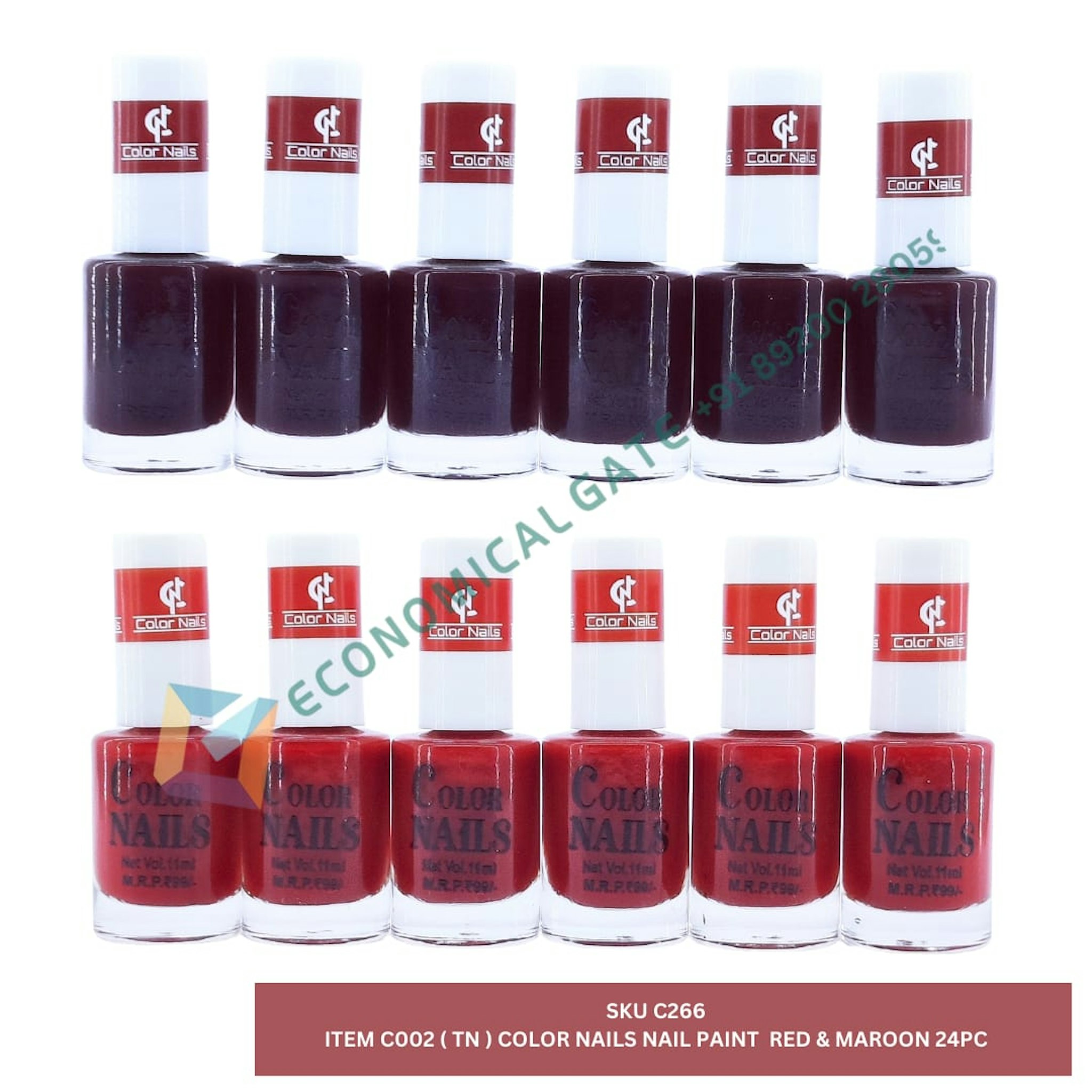 C002 (TN) COLOUR NAILS NAIL PAINT RED & MAROON  24 PC 