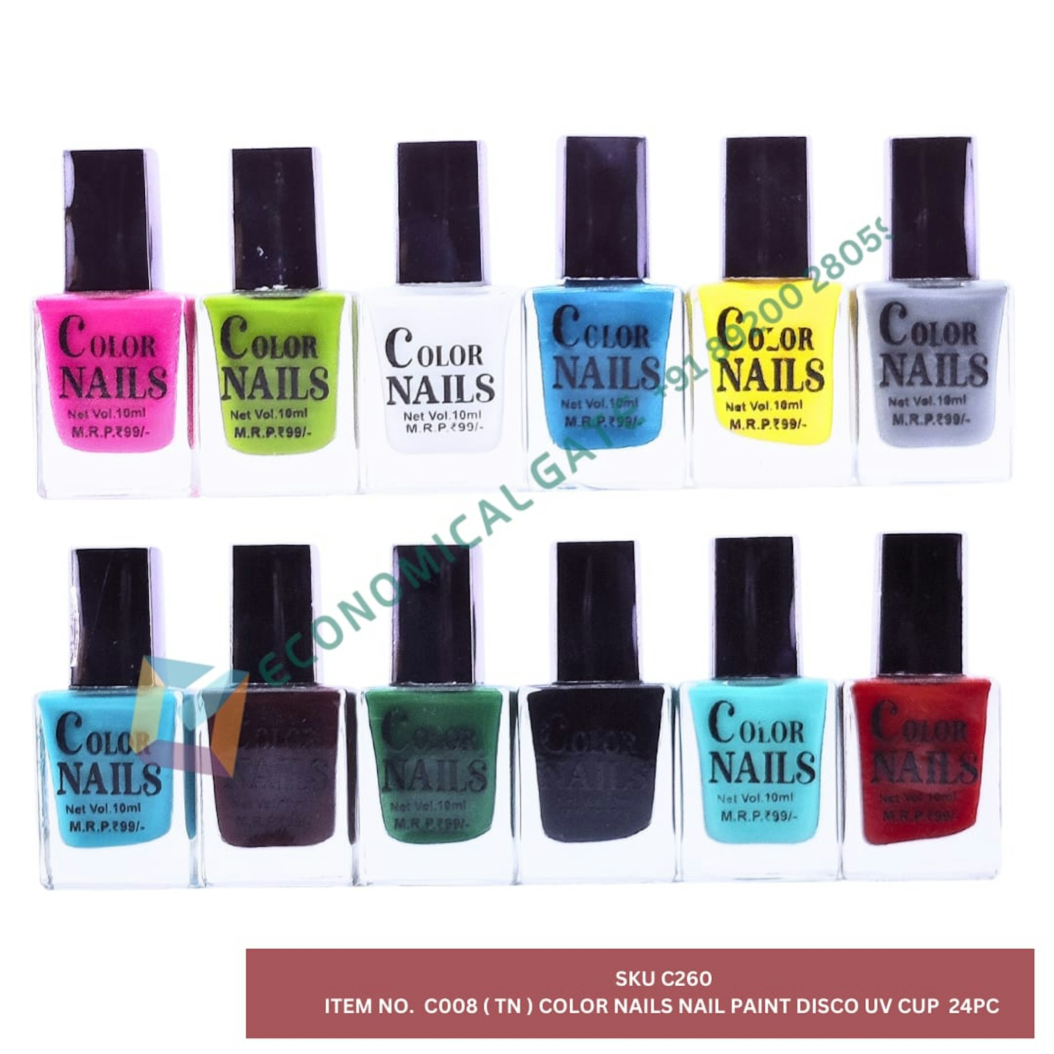 C008 (TN) COLOUR NAILS NAIL PAINT DISCO UV CUP  24 PC 